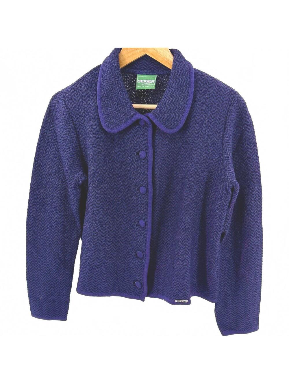 Vintage 90s Geiger Purple Wool Peter Pan Collar Cardigan